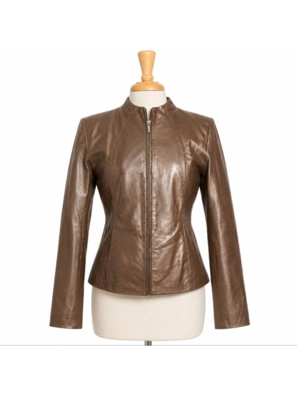 Vintage Neiman Marcus Pearlized Bronze Lamb Leather Collarless Jacket M Metallic